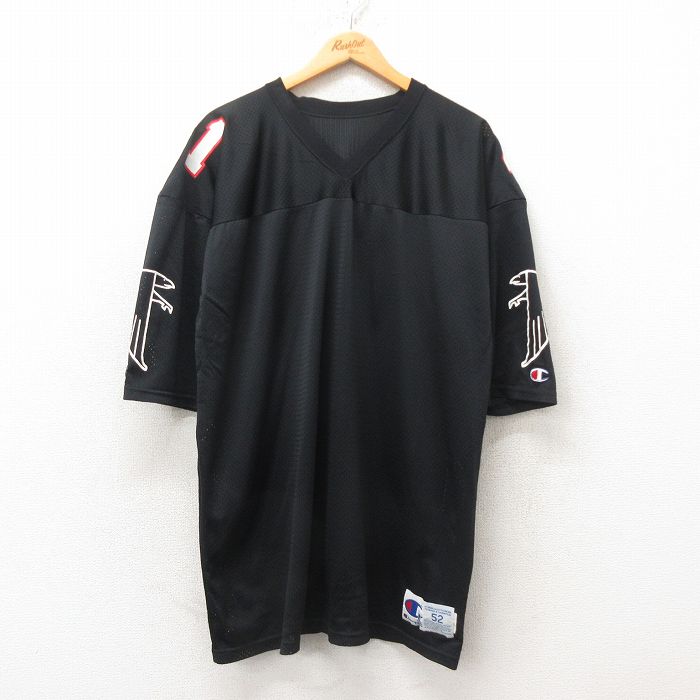 XL★古着 チャンピオン Champion 半袖 ビンテージ フットボール Tシャツ メンズ 90年代 90s NFL アトランタファルコンズ 大きいサイズ ロング丈 メッシュ地 USA製 黒 ブラック アメフト スーパーボウル 【spe】 25jun12 中古