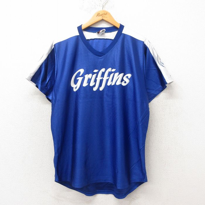 グリフィンズ 00s 半袖Tシャツ Vネック ブルー L | 古着