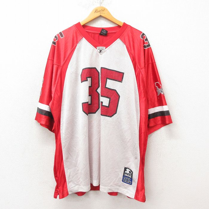XL★古着 スターター STARTER 半袖 フットボール Tシャツ メンズ ハスカーズ メッシュ地 大きいサイズ Vネック 赤 レッド ユニフォーム ゲームシャツ 25jun12 中古