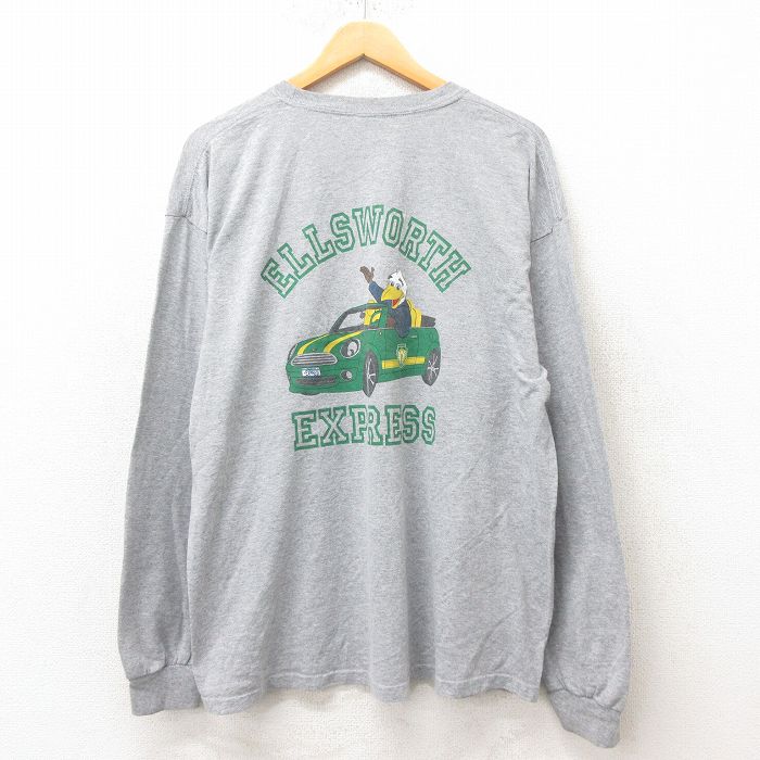 XL★古着 長袖 ビンテージ Tシャツ メンズ 00年代 00s 鳥 車 大きいサイズ クルーネック グレー 霜降り 25jun12 中古
