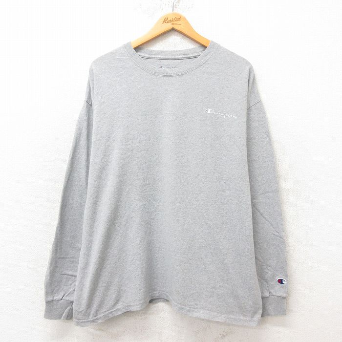 チャンピオン 長袖Tシャツ ワンポイントロゴ グレー XL | 古着
