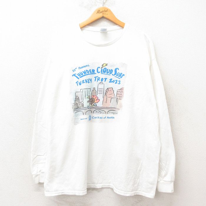 XL★古着 長袖 Tシャツ メンズ オースティン 企業広告 大きいサイズ コットン クルーネック 白 ホワイト 25jun12 中古