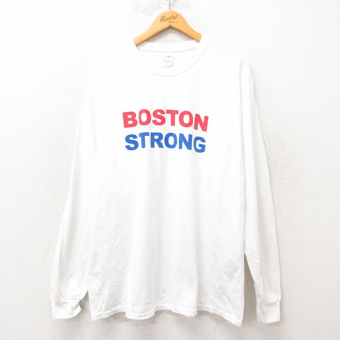 XL★古着 長袖 ビンテージ Tシャツ メンズ 00年代 00s ボストン 大きいサイズ クルーネック 白 ホワイト 25jun12 中古