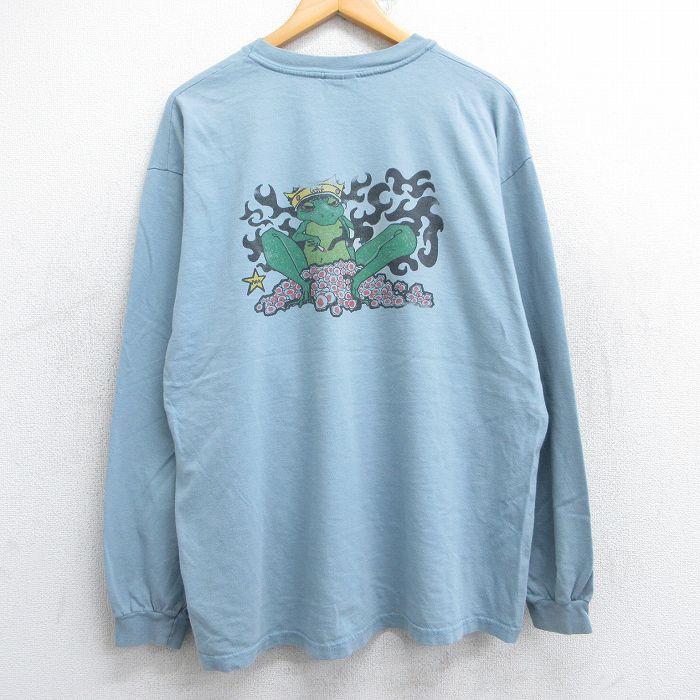 XL★古着 ヘインズ Hanes 長袖 ビンテージ Tシャツ メンズ 00年代 00s カエル コットン クルーネック 薄紺 ネイビー 25jun12 中古