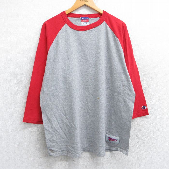 XL★古着 チャンピオン Champion 7分袖 ビンテージ Tシャツ メンズ 00年代 00s 無地 ツートンカラー ラグラン クルーネック グレー 霜降り他 25jun12 中古 7分丈 七分丈 七分袖