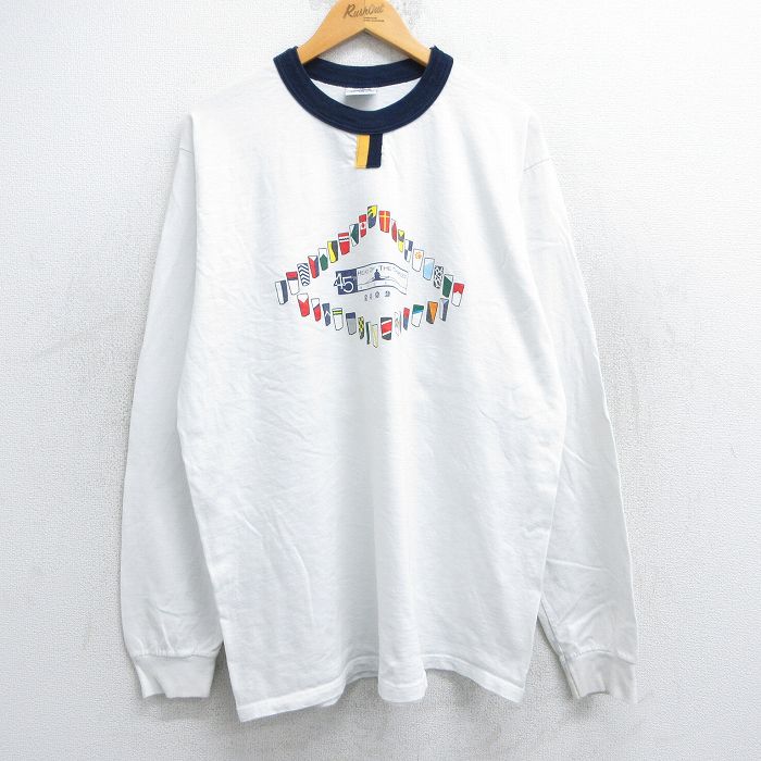 XL★古着 長袖 ビンテージ Tシャツ メンズ 00年代 00s オール HOCR チョコチン コットン クルーネック USA製 白 ホワイト 25jun12 中古