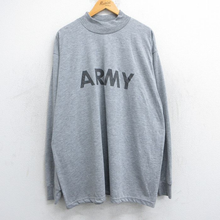 XL★古着 長袖 ビンテージ Tシャツ メンズ 00年代 00s ミリタリー アーミー ARMY リフレクター 大きいサイズ ロング丈 モックネック ハイネック USA製 グレー 霜降り 25jun12 中古