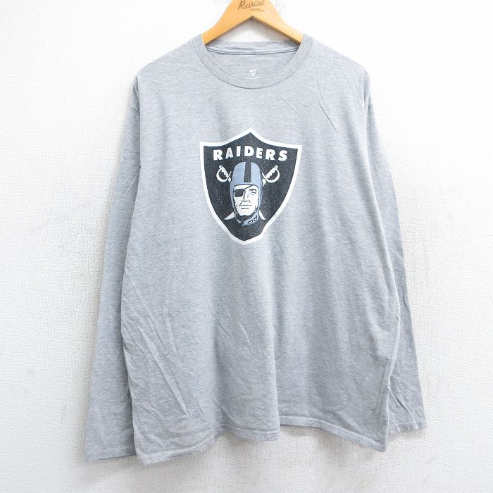 【20%OFF】XL★古着 長袖 Tシャツ メンズ NFL ラスベガスレイダース 大きいサイズ クルーネック グレー 霜降り アメフト スーパーボウル 25jun12 中古