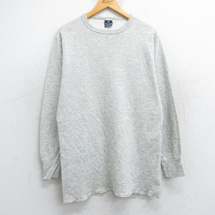 L★古着 デュオフォールド 長袖 ビンテージ Tシャツ メンズ 90年代 90s 無地 コットン クルーネック USA製 薄グレー 霜降り 25jun12 中古