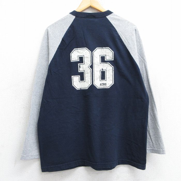 【20%OFF】L★古着 エアロポステール AEROPOSTALE 長袖 ビンテージ Tシャツ メンズ 90年代 90s ライオン 36 ラグラン ツートンカラー コットン クルーネック USA製 紺他 ネイビー 25jun13 中古