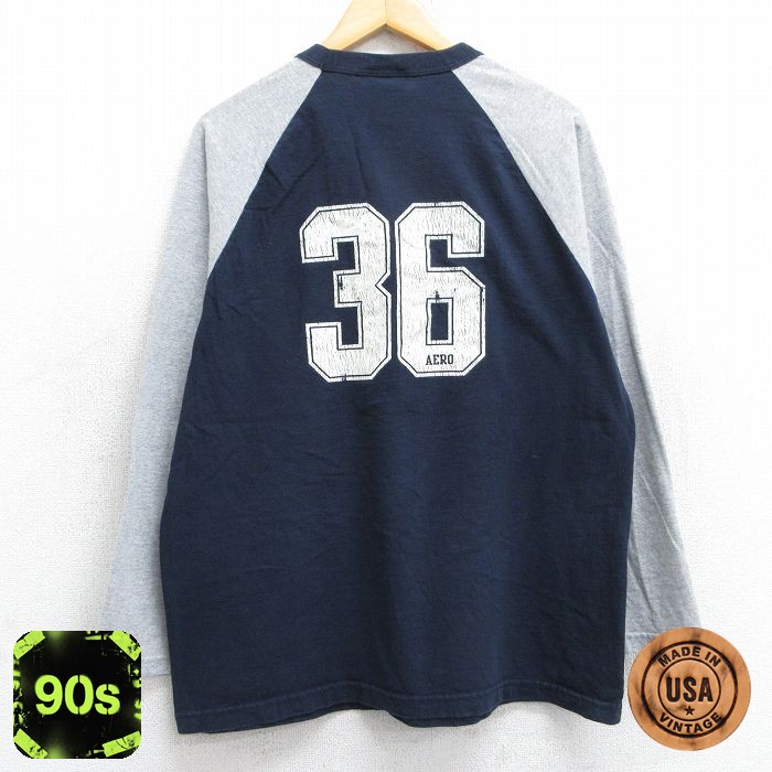 【50%OFF】エアロポステール 90s ラグランTシャツ ライオン ネイビー L | 古着