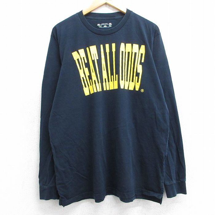 【50%OFF】XL★古着 長袖 Tシャツ メンズ BEAT ALL ODDS クルーネック 濃紺 ネイビー 25jun13 中古
