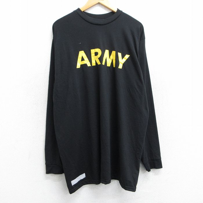 XL★古着 長袖 Tシャツ メンズ ミリタリー アーミー ARMY 大きいサイズ ロング丈 クルーネック USA製 黒 ブラック 25jun13 中古
