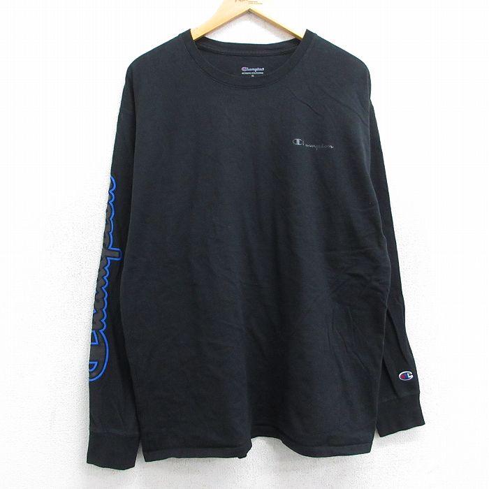 チャンピオン 長袖Tシャツ ビッグロゴ ブラック XL | 古着