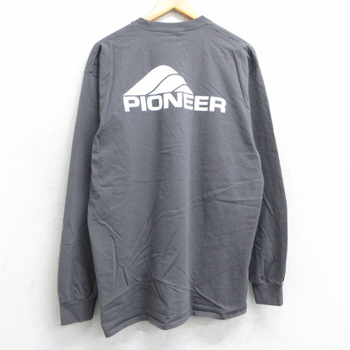 XL★古着 長袖 Tシャツ メンズ パイオニア 胸ポケット付き コットン クルーネック 濃グレー 25jun13 中古