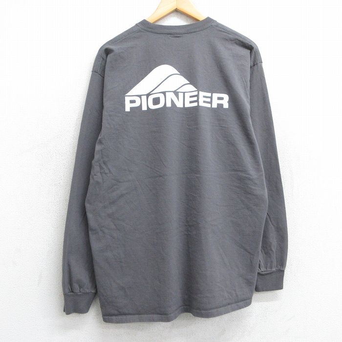 XL★古着 長袖 Tシャツ メンズ パイオニア 胸ポケット付き コットン クルーネック 濃グレー 25jun13 中古