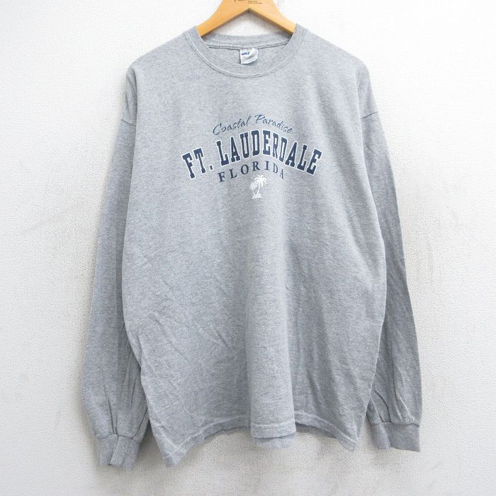【50%OFF】XL★古着 長袖 ビンテージ Tシャツ メンズ 00年代 00s フォートローダデール フロリダ 大きいサイズ クルーネック グレー 霜降り 25jun13 中古
