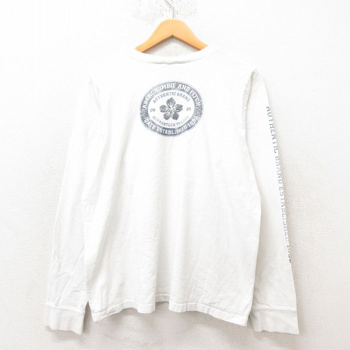 L★古着 アバクロンビー Abercrombie&fitch 長袖 ビンテージ Tシャツ メンズ 90年代 90s 花柄 コットン クルーネック USA製 白 ホワイト 25jun13 中古