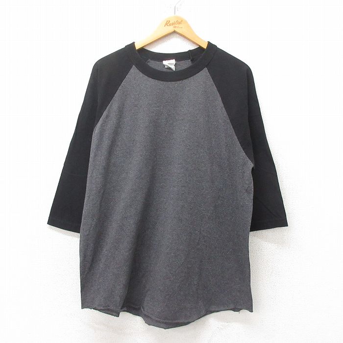 XL★古着 7分袖 Tシャツ メンズ 無地 ツートンカラー グレー 霜降り 25jun13 中古 7分丈 七分丈 七分袖