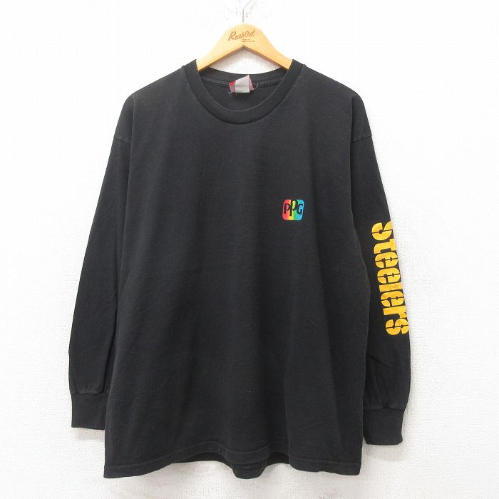 XL★古着 長袖 ビンテージ Tシャツ メンズ 00年代 00s NFL ピッツバーグスティーラーズ コットン クルーネック 黒 ブラック アメフト スーパーボウル 25jun13 中古