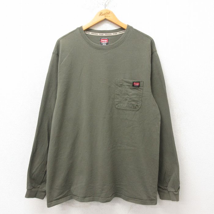 XL★古着 ラングラー Wrangler 長袖 Tシャツ メンズ 胸ポケット付き 緑 グリーン 25jun13 中古