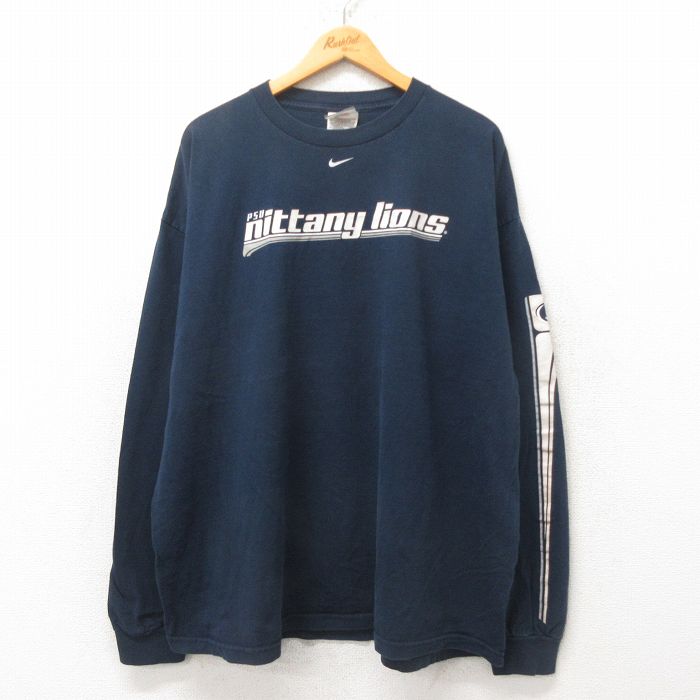 XL★古着 ナイキ NIKE 長袖 ビンテージ Tシャツ メンズ 00年代 00s nittany 大きいサイズ コットン クルーネック 黒 ブラック 25jun13 中古