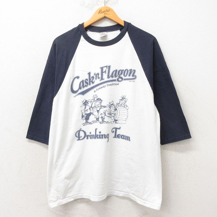 L★古着 7分袖 ビンテージ Tシャツ メンズ 00年代 00s ドリンキングチーム ツートンカラー コットン ラグラン クルーネック 白 ホワイト 25jun13 中古 7分丈 七分丈 七分袖