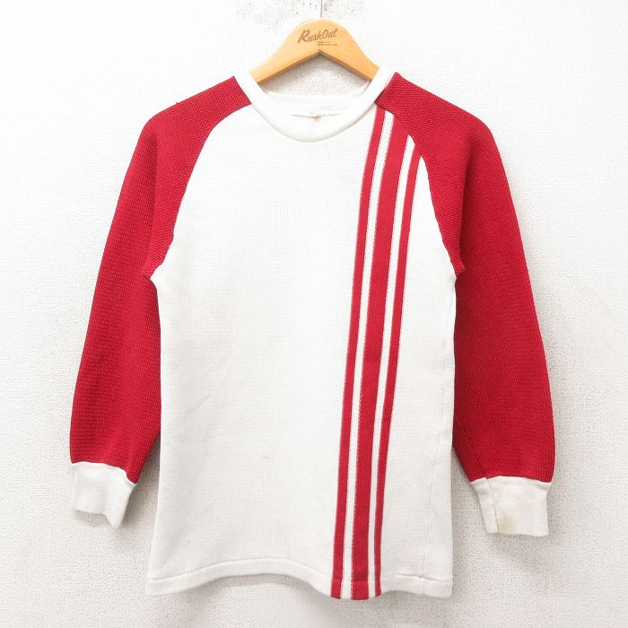 【50%OFF】M★古着 長袖 ビンテージ サーマル Tシャツ メンズ 80年代 80s ツートンカラー クルーネック 赤 レッド 25jun13 中古