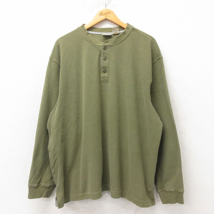 XL★古着 エルエルビーン LLBEAN 長袖 ビンテージ Tシャツ メンズ 00年代 00s 無地 大きいサイズ コットン ヘンリーネック 緑 グリーン 25jun13 中古