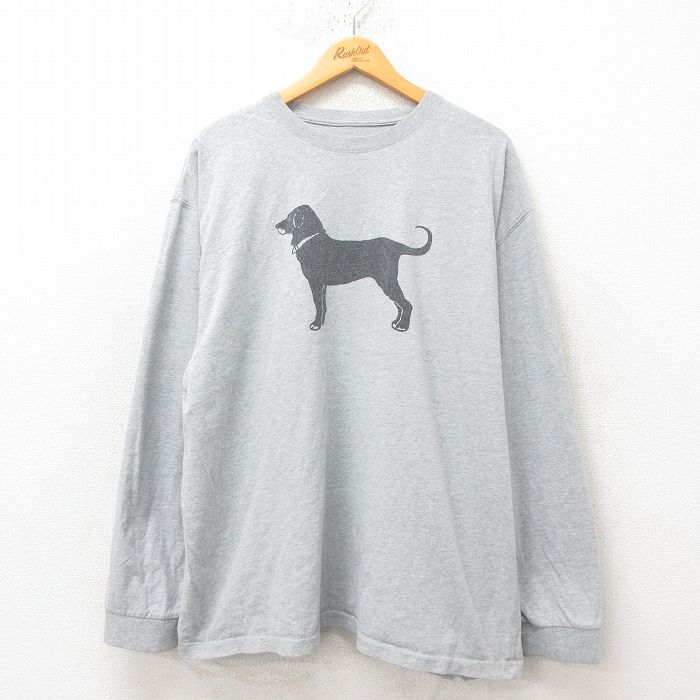 XL★古着 長袖 Tシャツ メンズ The Black Dog 大きいサイズ コットン グレー 霜降り 25jun13 中古