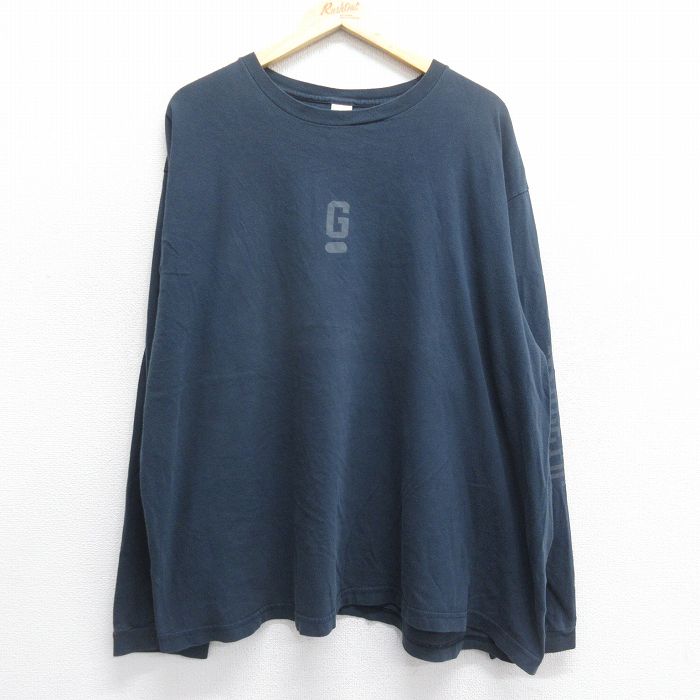 XL★古着 ギャップ GAP 長袖 ビンテージ Tシャツ メンズ 90年代 90s ビッグロゴ 大きいサイズ コットン クルーネック カナダ製 濃紺 ネイビー 【spe】 25jun16 中古