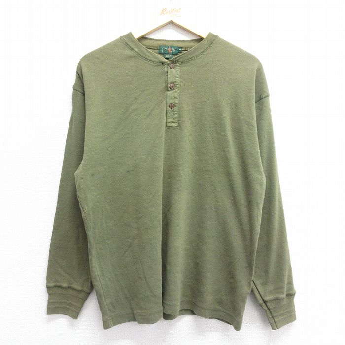 L★古着 ジェイクルー J.CREW 長袖 ビンテージ Tシャツ メンズ 90年代 90s 無地 コットン ヘンリーネック USA製 薄緑 グリーン 25jun16 中古