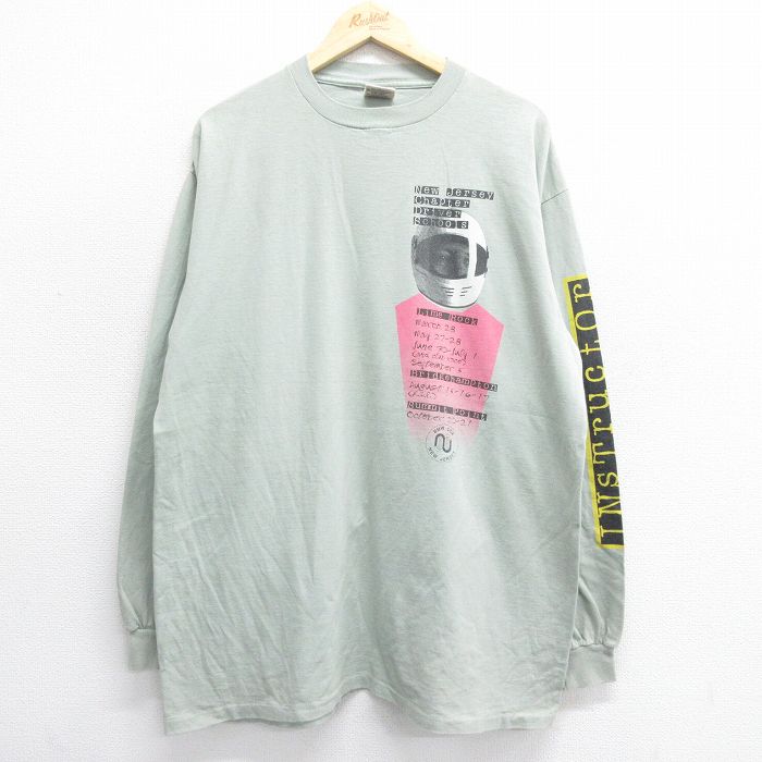 XL★古着 オニータ ONEITA 長袖 ビンテージ Tシャツ メンズ 90年代 90s Driver Schools BMW 大きいサイズ コットン クルーネック USA製 薄緑 グリーン 【spe】 25jun16 中古