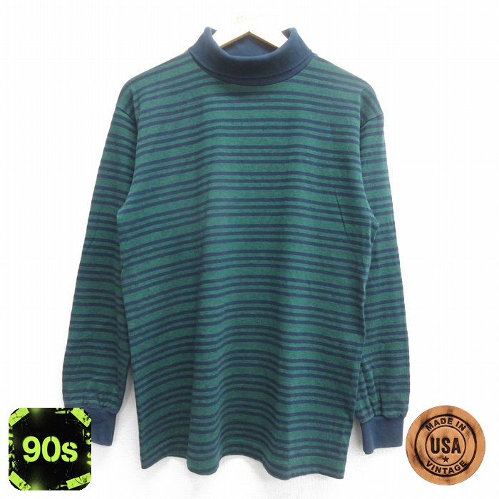 【50%OFF】90s 長袖Tシャツ ボーダー グリーン L | 古着