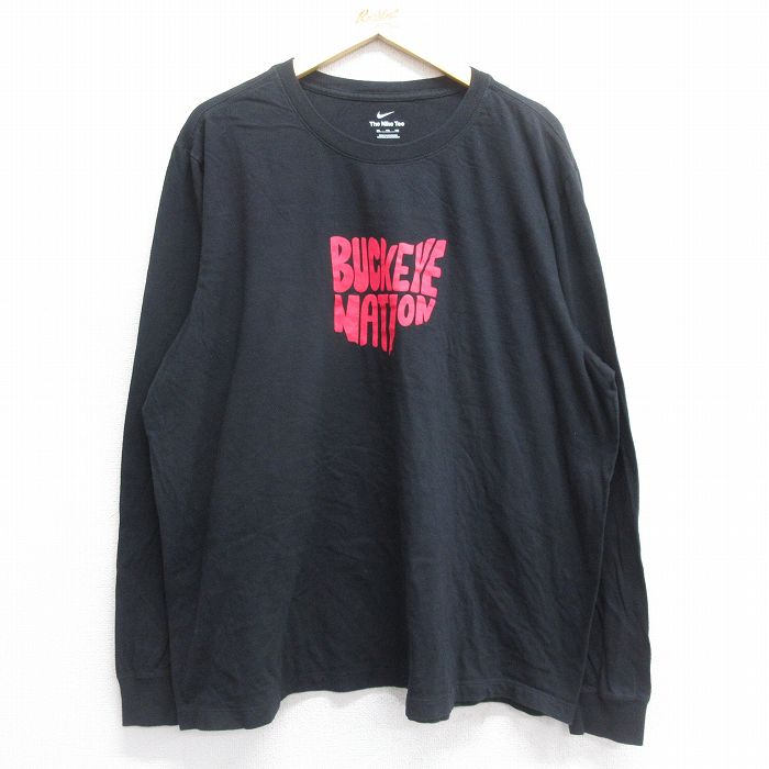 XL★古着 ナイキ NIKE 長袖 Tシャツ メンズ BUCKEYE NATION 大きいサイズ コットン クルーネック 黒 ブラック 25jun16 中古