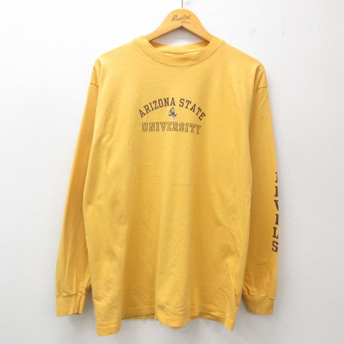 【20%OFF】XL★古着 長袖 ビンテージ Tシャツ メンズ 90年代 90s アリゾナ サンデビルス コットン クルーネック USA製 黄 イエロー 25jun19 中古