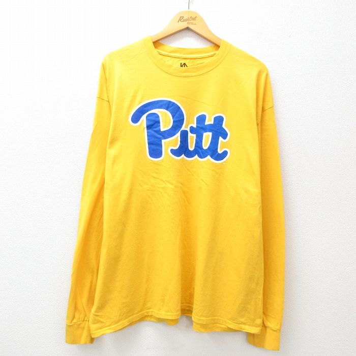 【50%OFF】XL★古着 長袖 Tシャツ メンズ Pitt 大きいサイズ クルーネック 黄 イエロー 25jun19 中古