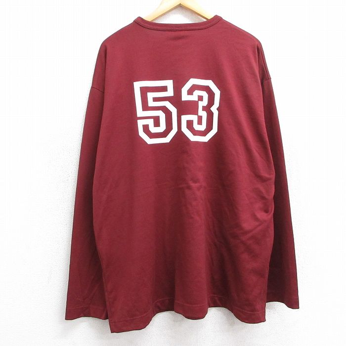 XL★古着 リーバイス Levis 長袖 ビンテージ フットボール Tシャツ メンズ 90年代 90s ワンポイントロゴ 53 大きいサイズ クルーネック USA製 エンジ 25jun18 中古
