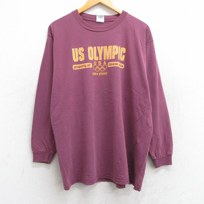 L★古着 長袖 ビンテージ Tシャツ メンズ 90年代 90s USオリンピック コットン クルーネック エンジ 25jun18 中古