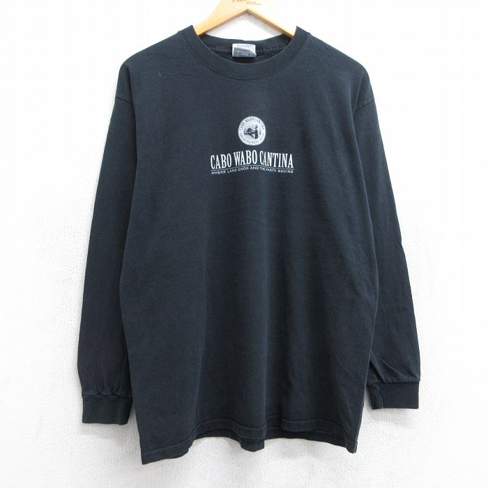 【50%OFF】L★古着 長袖 ビンテージ Tシャツ メンズ 00年代 00s カボワボ コットン クルーネック 黒 ブラック 25jun19 中古