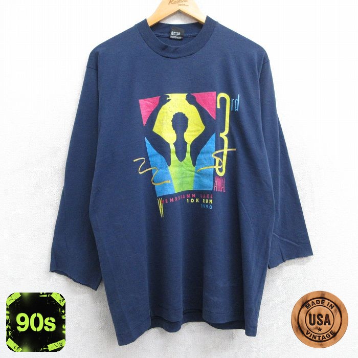 【50%OFF】スクリーンスターズ 90s 長袖Tシャツ マラソン ネイビー L | 古着