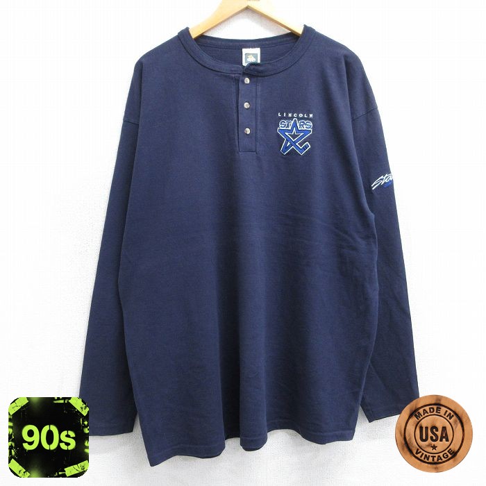 【50%OFF】90s 長袖Tシャツ リンカーンスターズ ネイビー XL | 古着