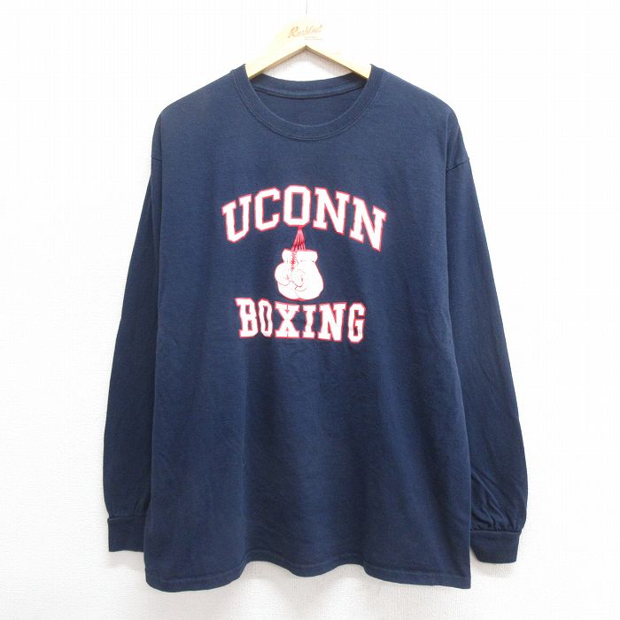 XL★古着 長袖 Tシャツ メンズ ボクシング クルーネック 紺 ネイビー 25jun20 中古
