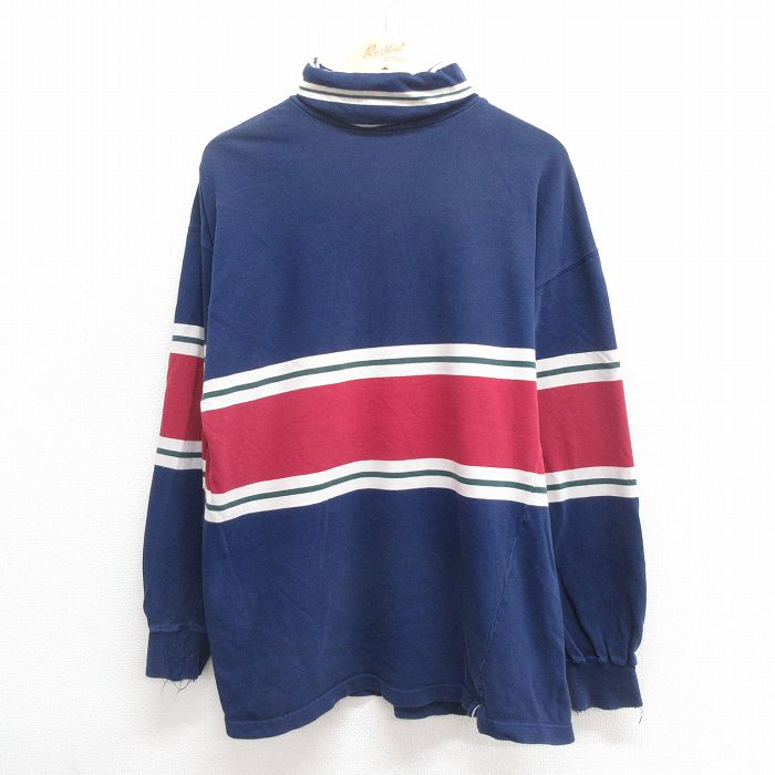 L★古着 長袖 ビンテージ Tシャツ メンズ 00年代 00s コットン タートルネック ハイネック 紺 ネイビー ボーダー 25jun20 中古
