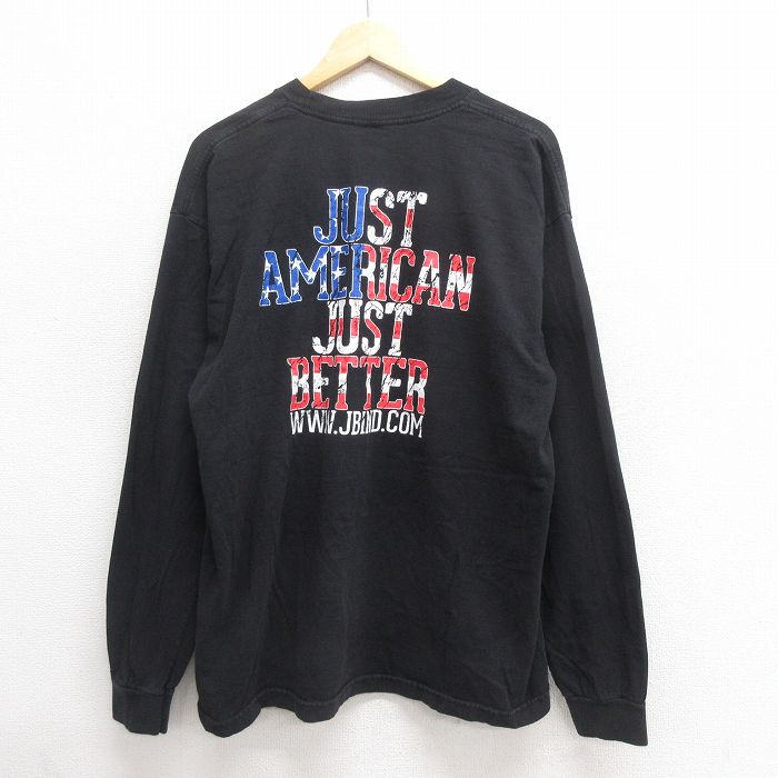 XL★古着 長袖 ビンテージ Tシャツ メンズ 00年代 00s JUST 大きいサイズ コットン クルーネック USA製 黒 ブラック 25jun20 中古