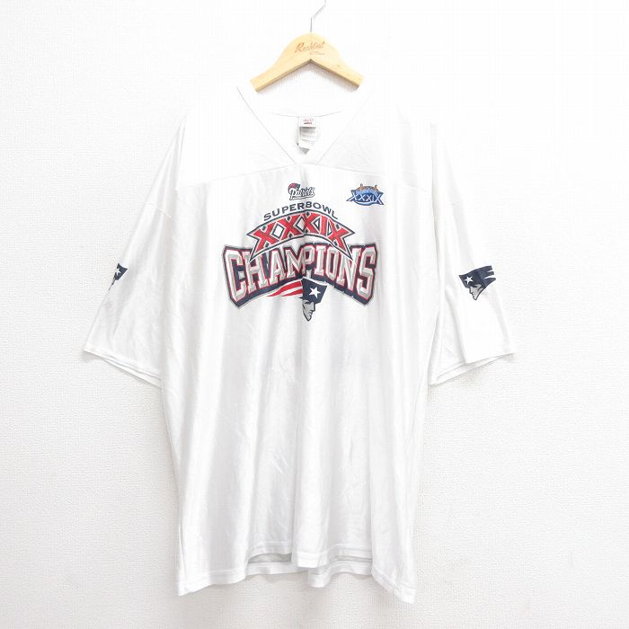 【20%OFF】XL★古着 半袖 ビンテージ フットボール Tシャツ メンズ 00年代 00s NFL ニューイングランドペイトリオッツ トムブレイディ 12 大きいサイズ Vネック 白 ホワイト ユニフォーム ゲームシャツ アメフト スーパーボウル 25jun20 中古