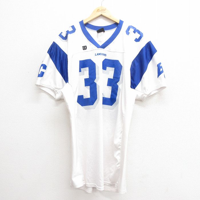 XL★古着 ウィルソン 半袖 ビンテージ フットボール Tシャツ メンズ 90年代 90s 33 ロング丈 メッシュ地 Vネック USA製 白 ホワイト ユニフォーム ゲームシャツ 25jun20 中古