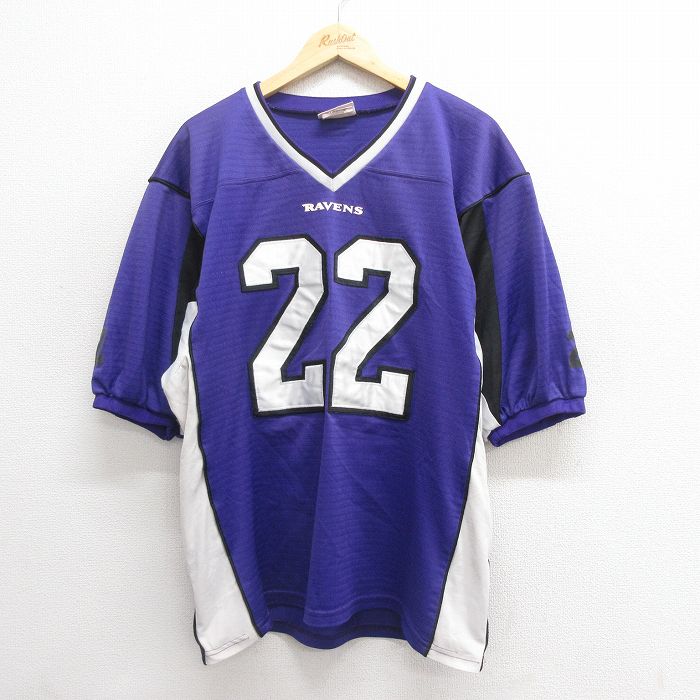 XL★古着 半袖 ビンテージ フットボール Tシャツ メンズ 90年代 90s NFL ボルティモアレイブンズ CATCH 22 Vネック USA製 紫 パープル ユニフォーム ゲームシャツ アメフト スーパーボウル 25jun20 中古