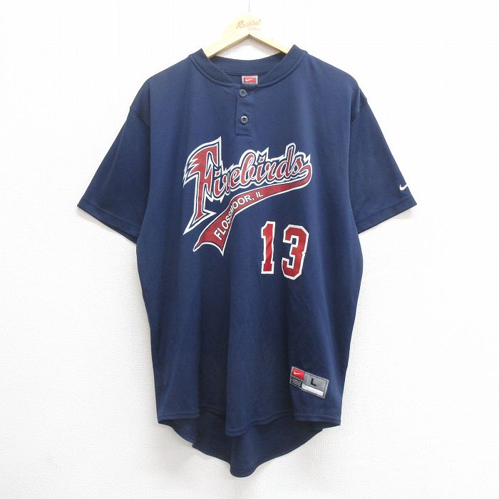 XL★古着 ナイキ NIKE 半袖 ビンテージ Tシャツ メンズ 00年代 00s 13 メッシュ地 ヘンリーネック 紺 ネイビー 25jun20 中古