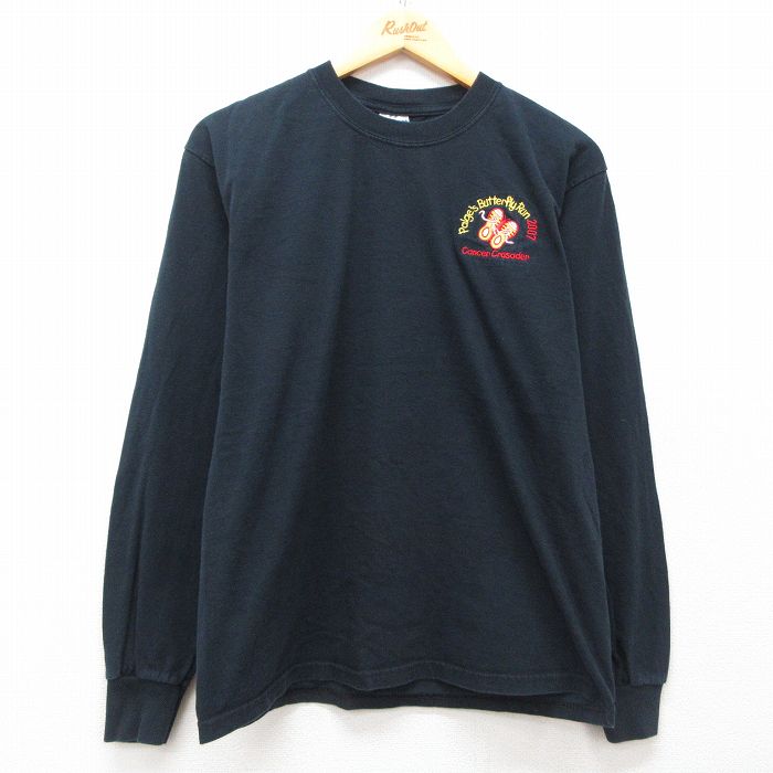 【20%OFF】L★古着 長袖 ビンテージ Tシャツ メンズ 00年代 00s RUN コットン クルーネック 黒 ブラック 25jun21 中古